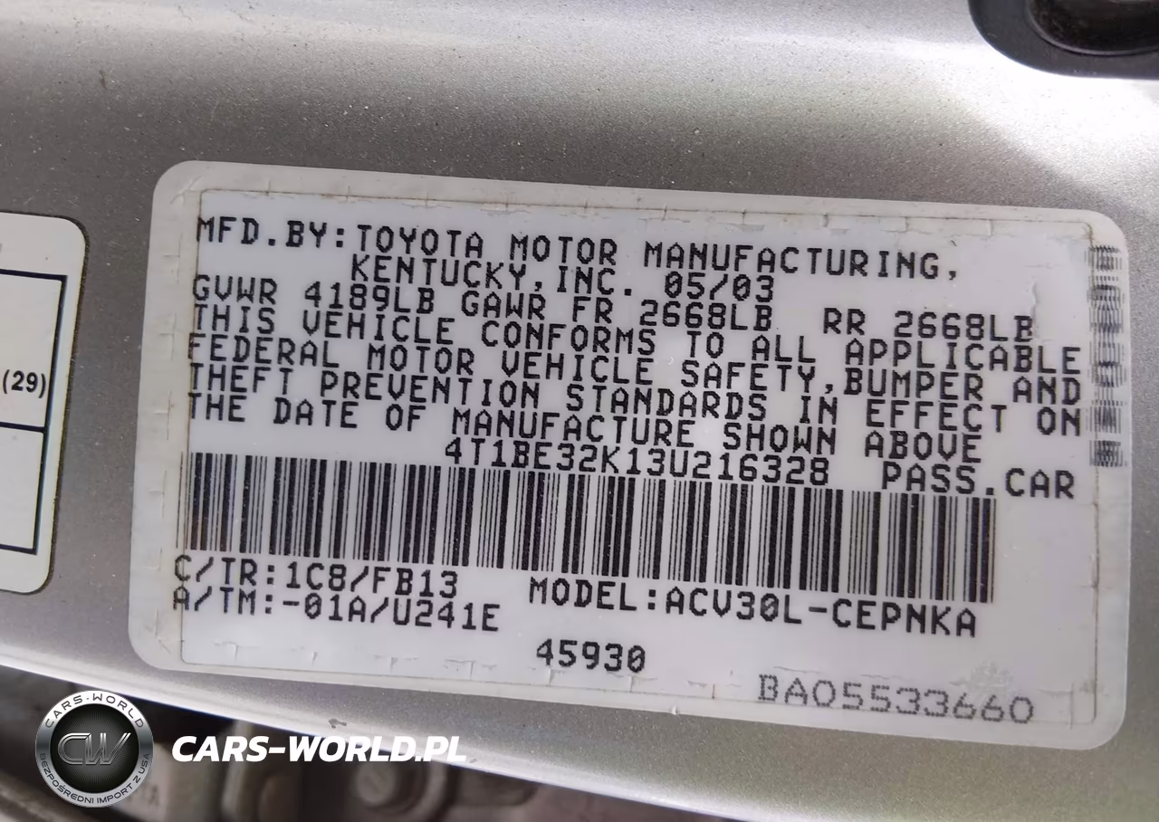 2003 Toyota Camry Le VIN:4T1BE32K13U216328 - 9
