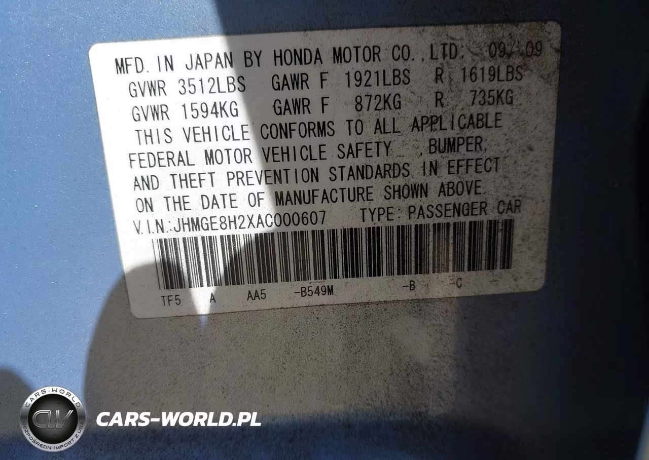2010 Honda Fit VIN:JHMGE8H2XAC000607 - 9