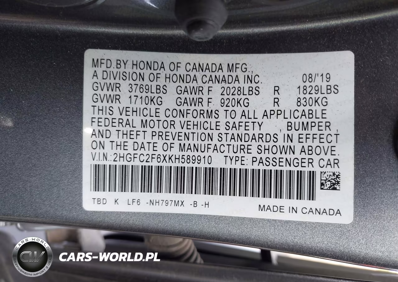 2019 Honda Civic Lx VIN:2HGFC2F6XKH589910 - 9