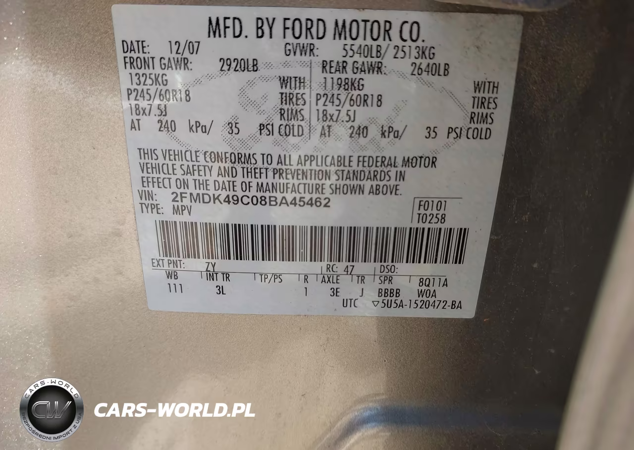 2008 Ford Edge Limited VIN:2FMDK49C08BA45462 - 9