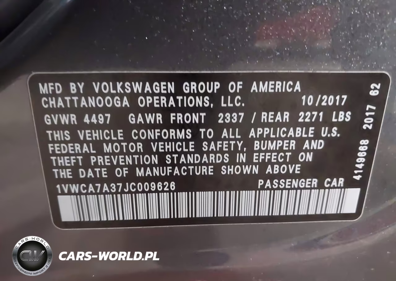 2018 Volkswagen Passat 2.0T Sel Premium VIN:1VWCA7A37JC009626 - 9