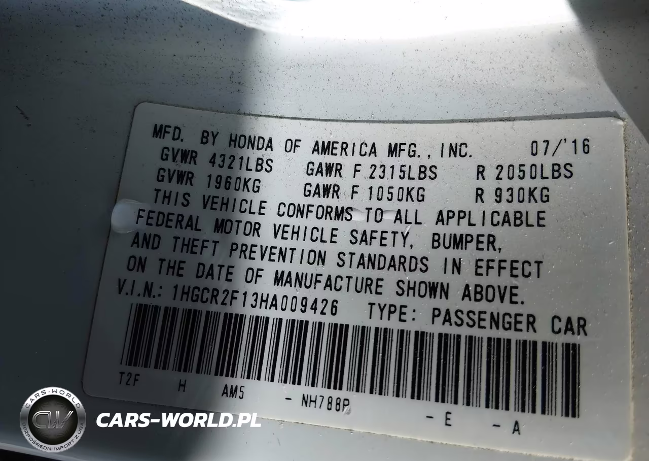 2017 Honda Accord Sport Se VIN:1HGCR2F13HA009426 - 9