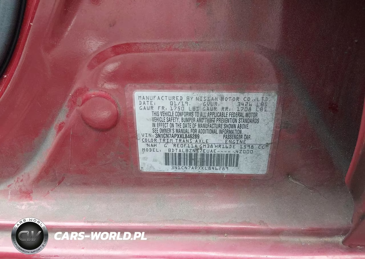 2019 Nissan Versa 1.6 Sv VIN:3N1CN7APXKL846289 - 9