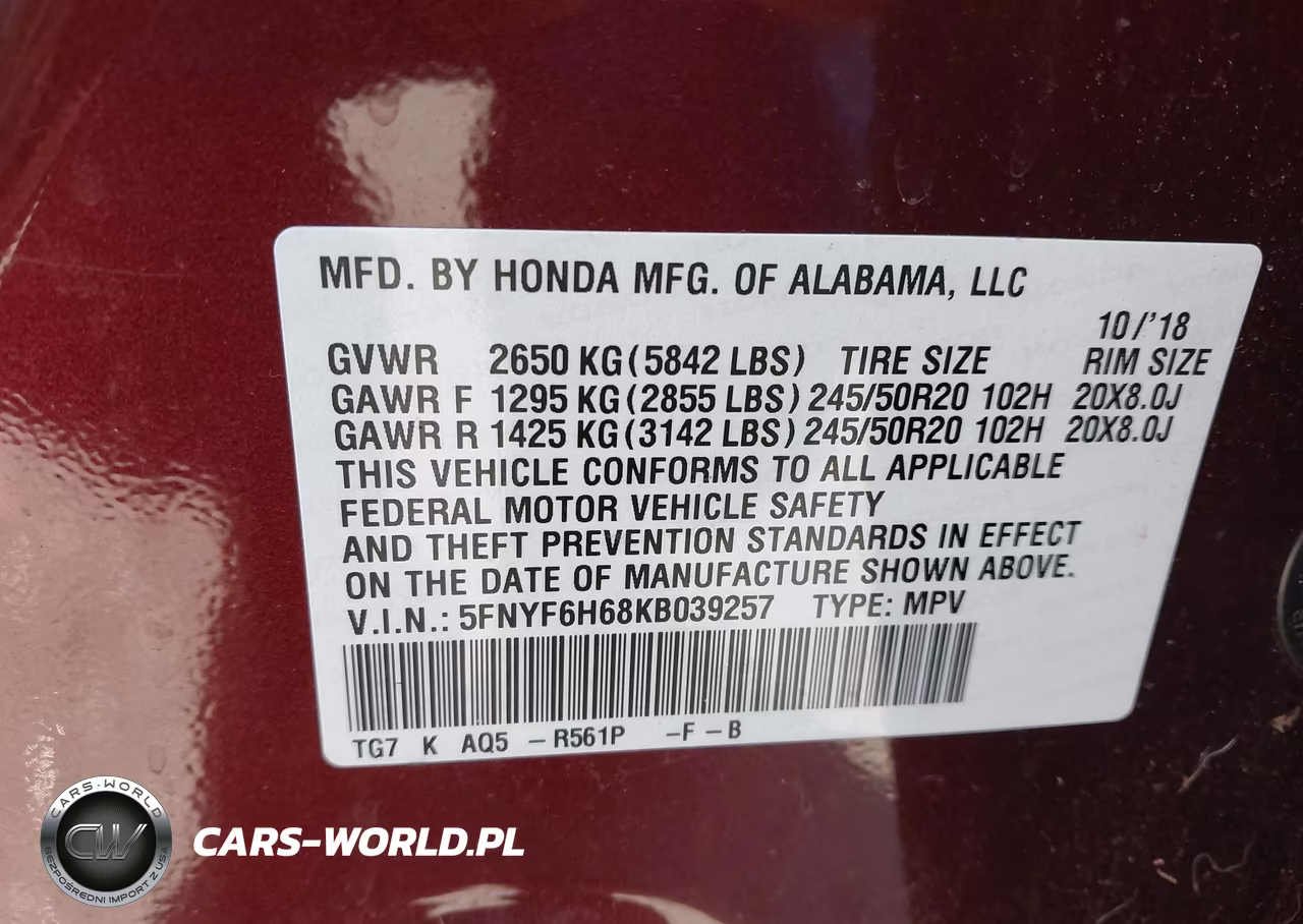 2019 Honda Pilot Touring VIN:5FNYF6H68KB039257 - 9