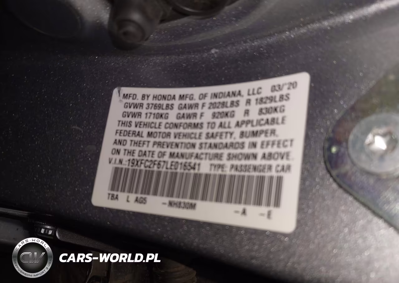 2020 Honda Civic Lx VIN:19XFC2F67LE016541 - 9