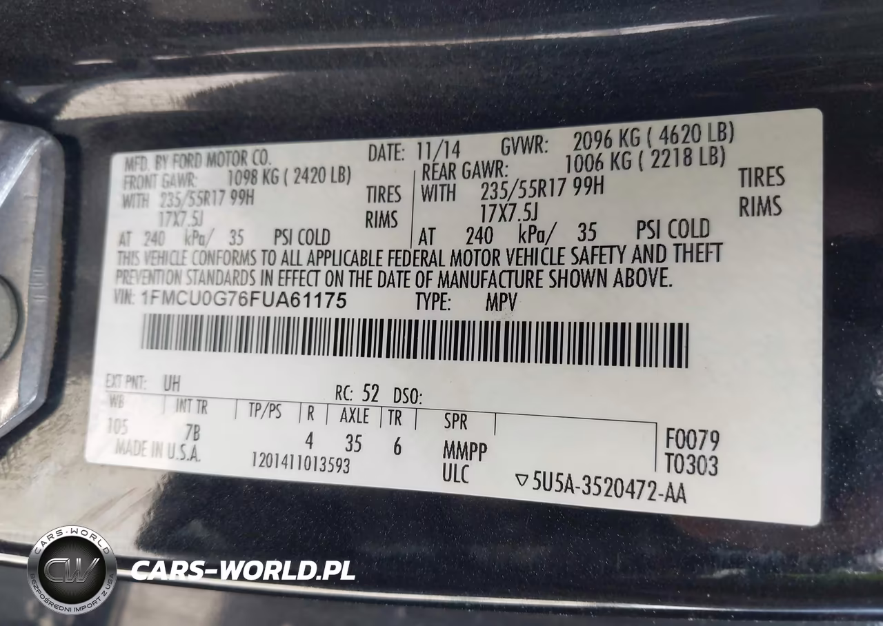 2015 Ford Escape Se VIN:1FMCU0G76FUA61175 - 9