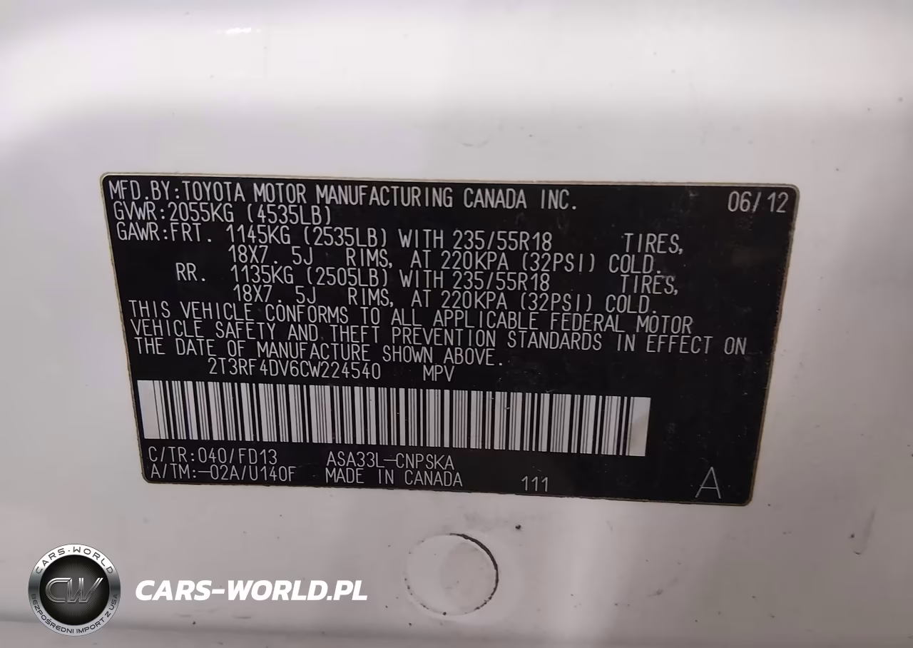 2012 Toyota Rav4 Sport VIN:2T3RF4DV6CW224540 - 9
