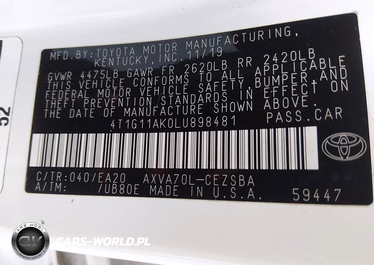 2020 Toyota Camry Se VIN:4T1G11AK0LU898481 - 9
