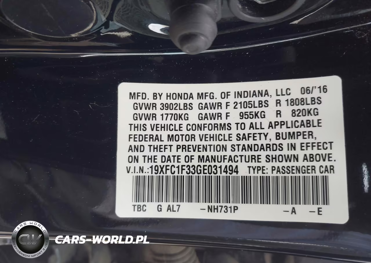 2016 Honda Civic Ex-T VIN:19XFC1F33GE031494 - 9