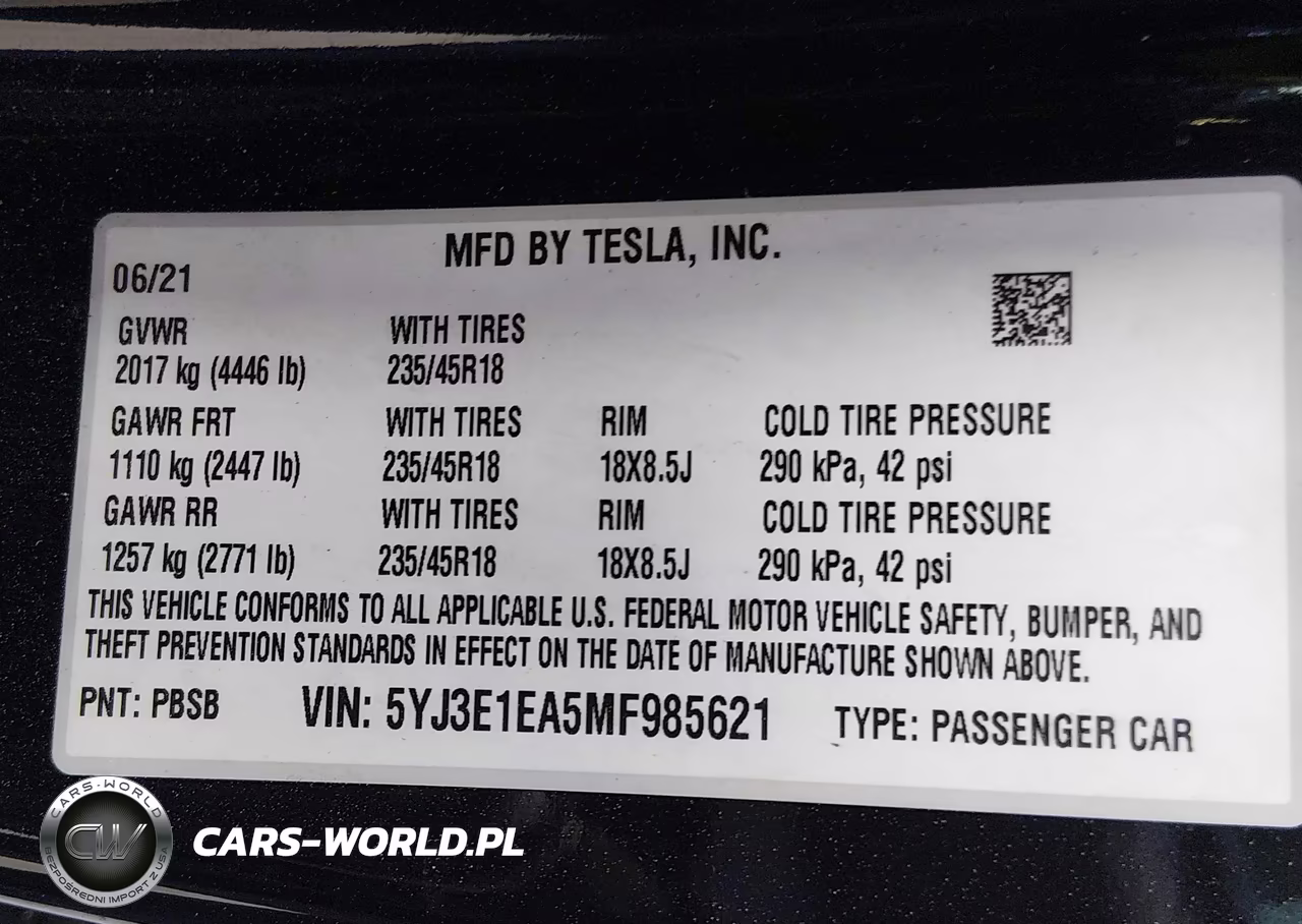 2021 Tesla Model 3 Standard Range Plus Rear-Wheel Drive VIN:5YJ3E1EA5MF985621 - 9