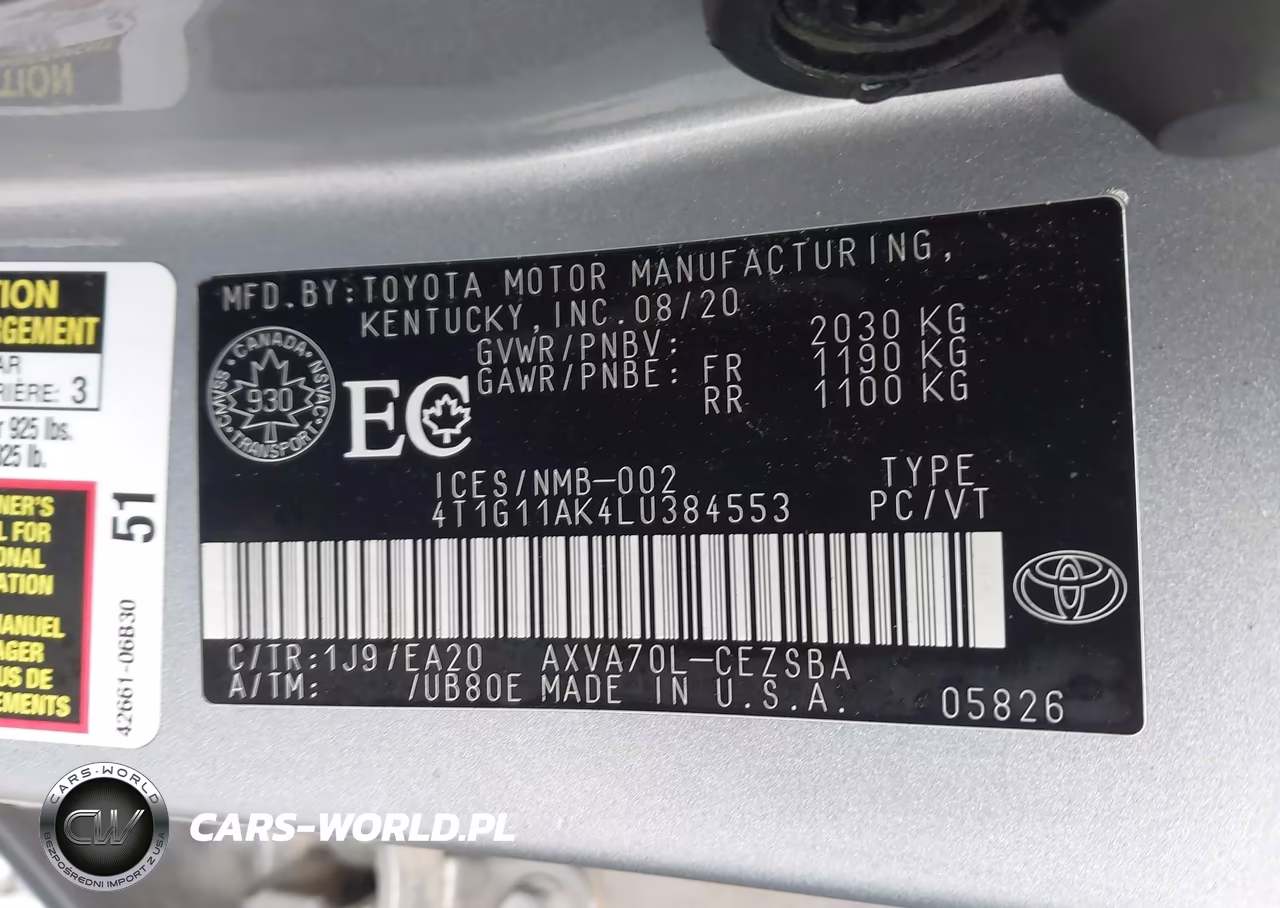 2020 Toyota Camry Se VIN:4T1G11AK4LU384553 - 9