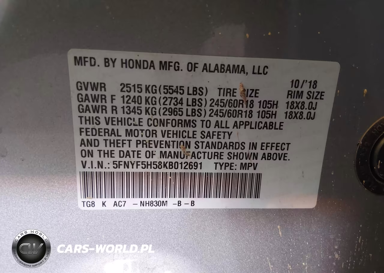 2019 Honda Pilot Ex-L VIN:5FNYF5H58KB012691 - 9
