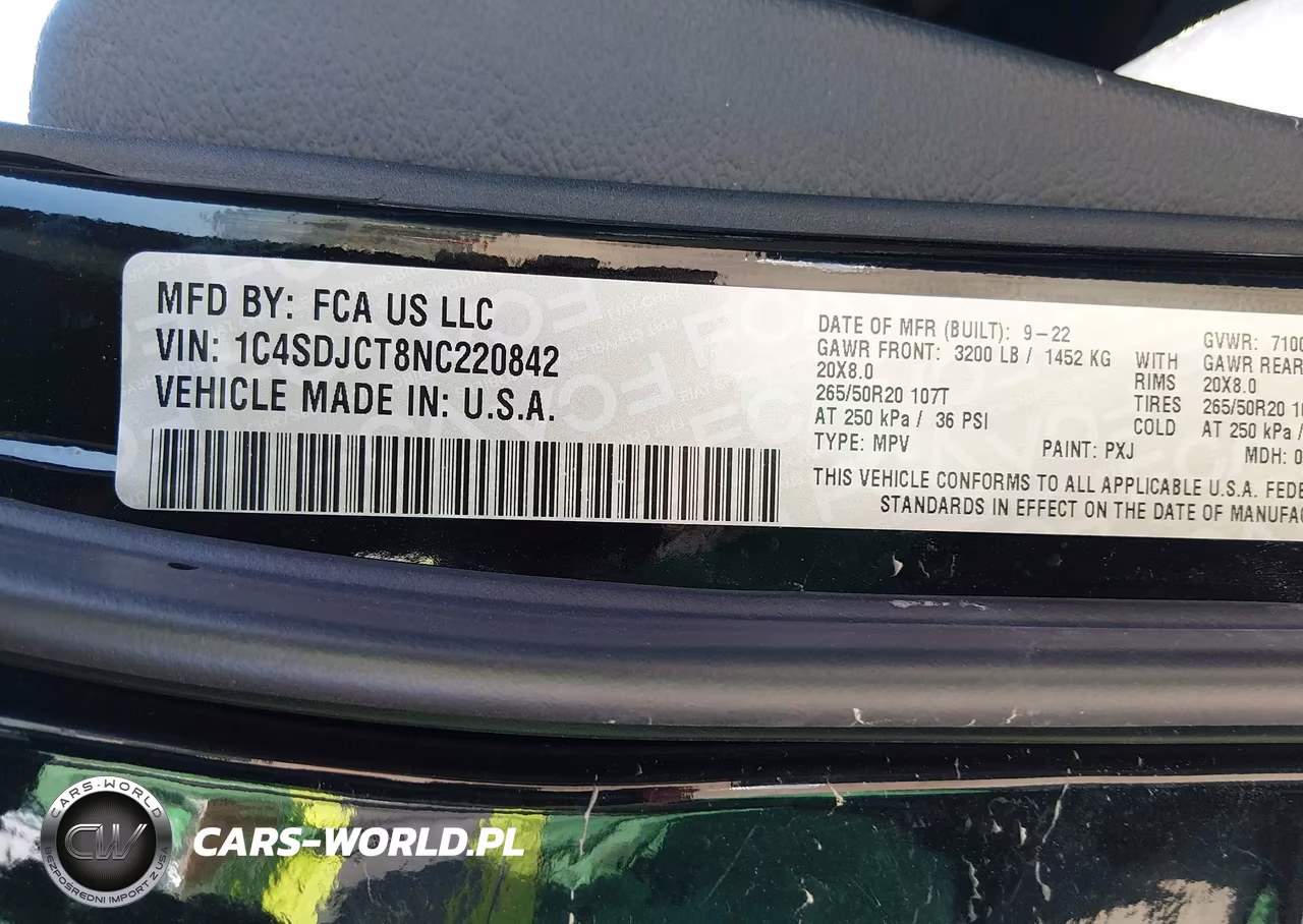 2022 Dodge Durango R-T Awd VIN:1C4SDJCT8NC220842 - 9