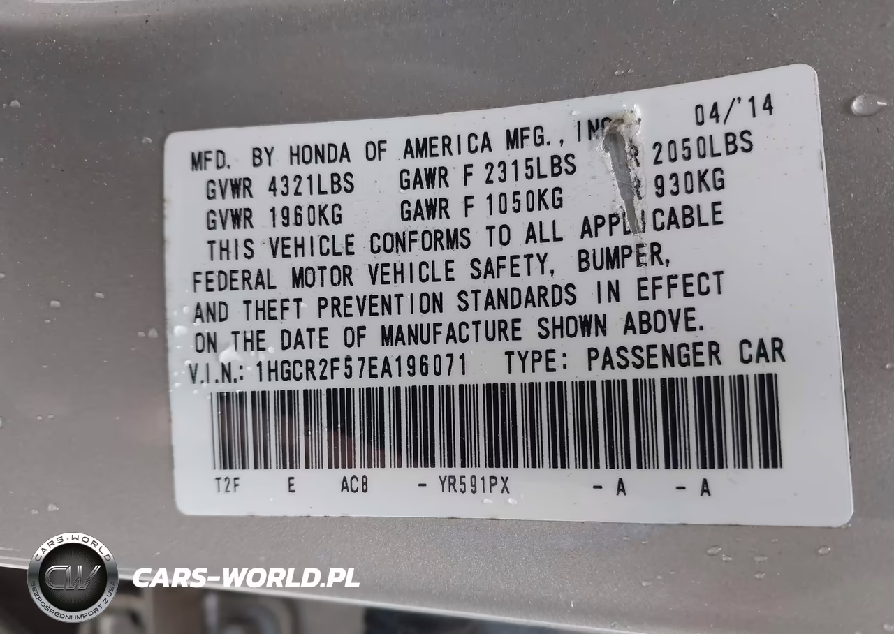 2014 Honda Accord Sport VIN:1HGCR2F57EA196071 - 9