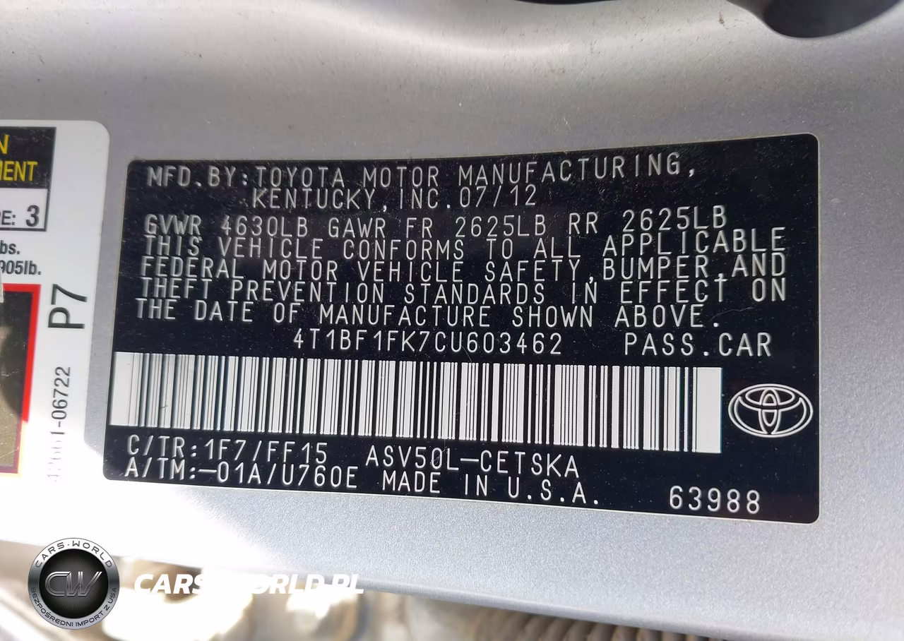 2012 Toyota Camry Se VIN:4T1BF1FK7CU603462 - 9