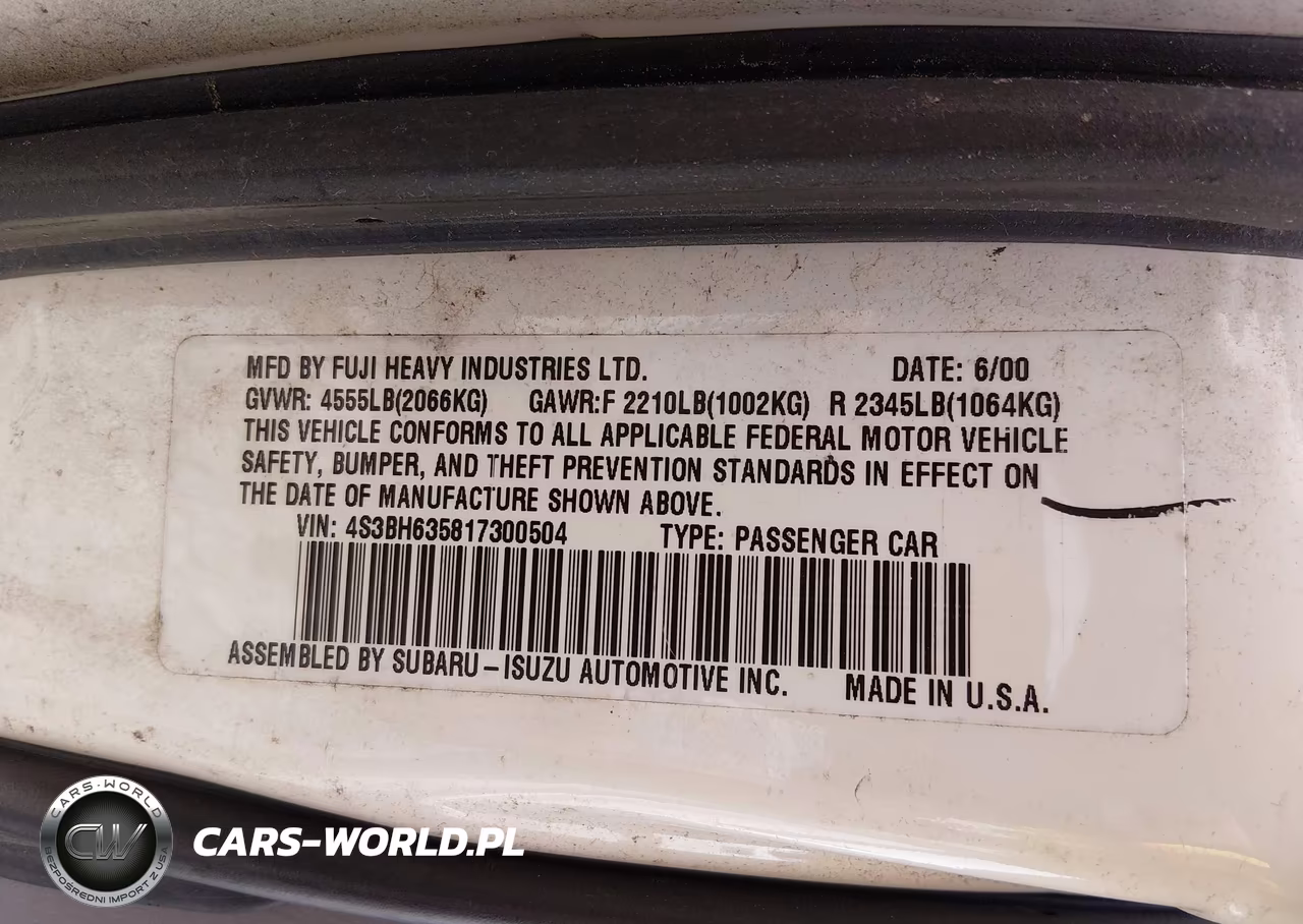 2001 Subaru Legacy L VIN:4S3BH635817300504 - 9
