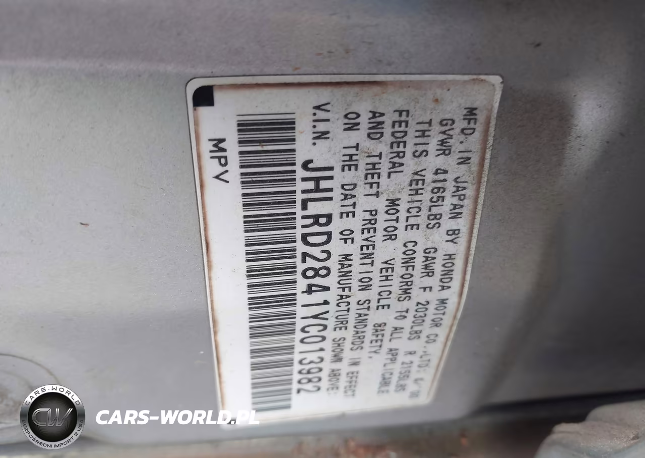 2000 Honda Cr-V Lx VIN:JHLRD2841YC013982 - 9