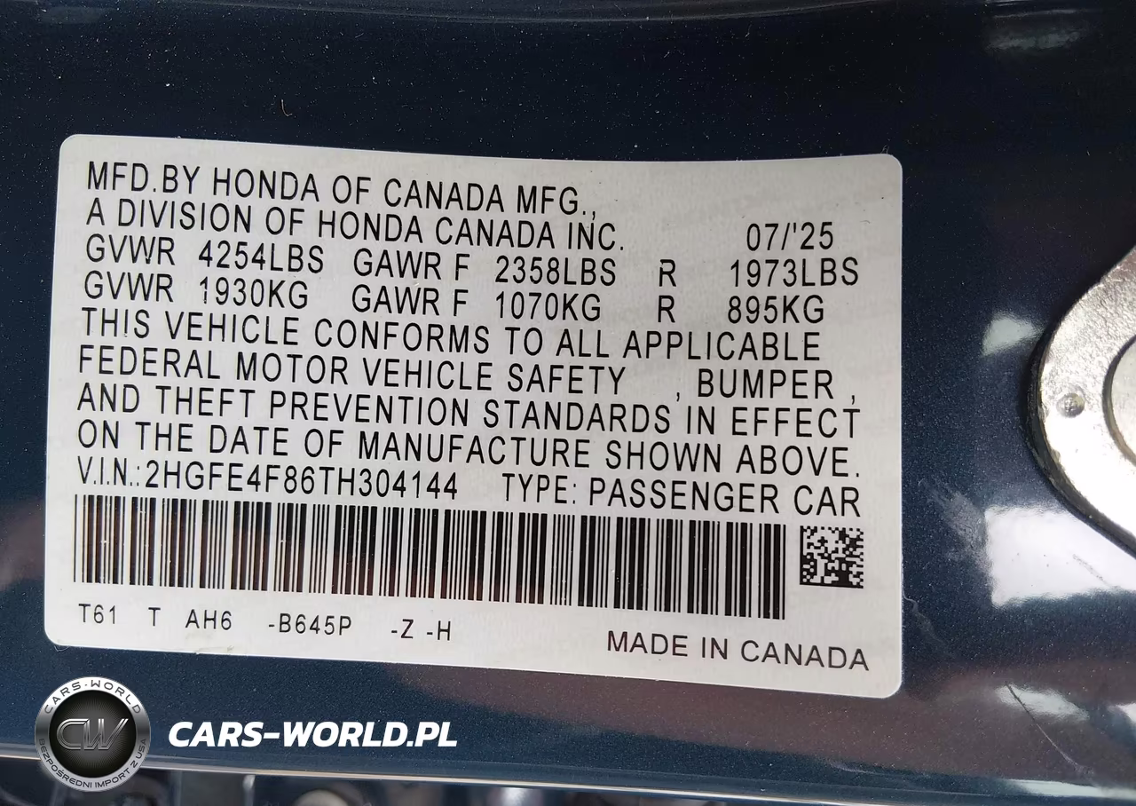 2026 Honda Civic Hybrid Sport-Sport Touring VIN:2HGFE4F86TH304144 - 9