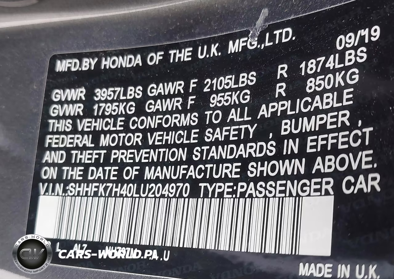 2020 Honda Civic Sport VIN:SHHFK7H40LU204970 - 9