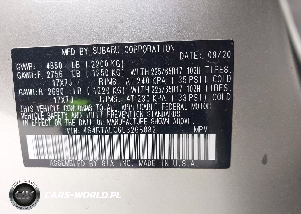 2020 Subaru Outback Premium VIN:4S4BTAEC6L3268882 - 9