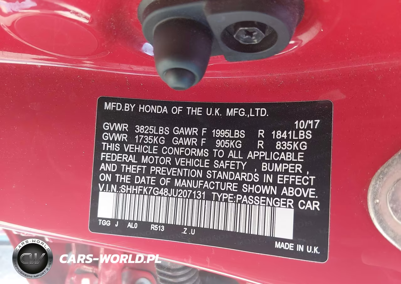 2018 Honda Civic Sport VIN:SHHFK7G48JU207131 - 9