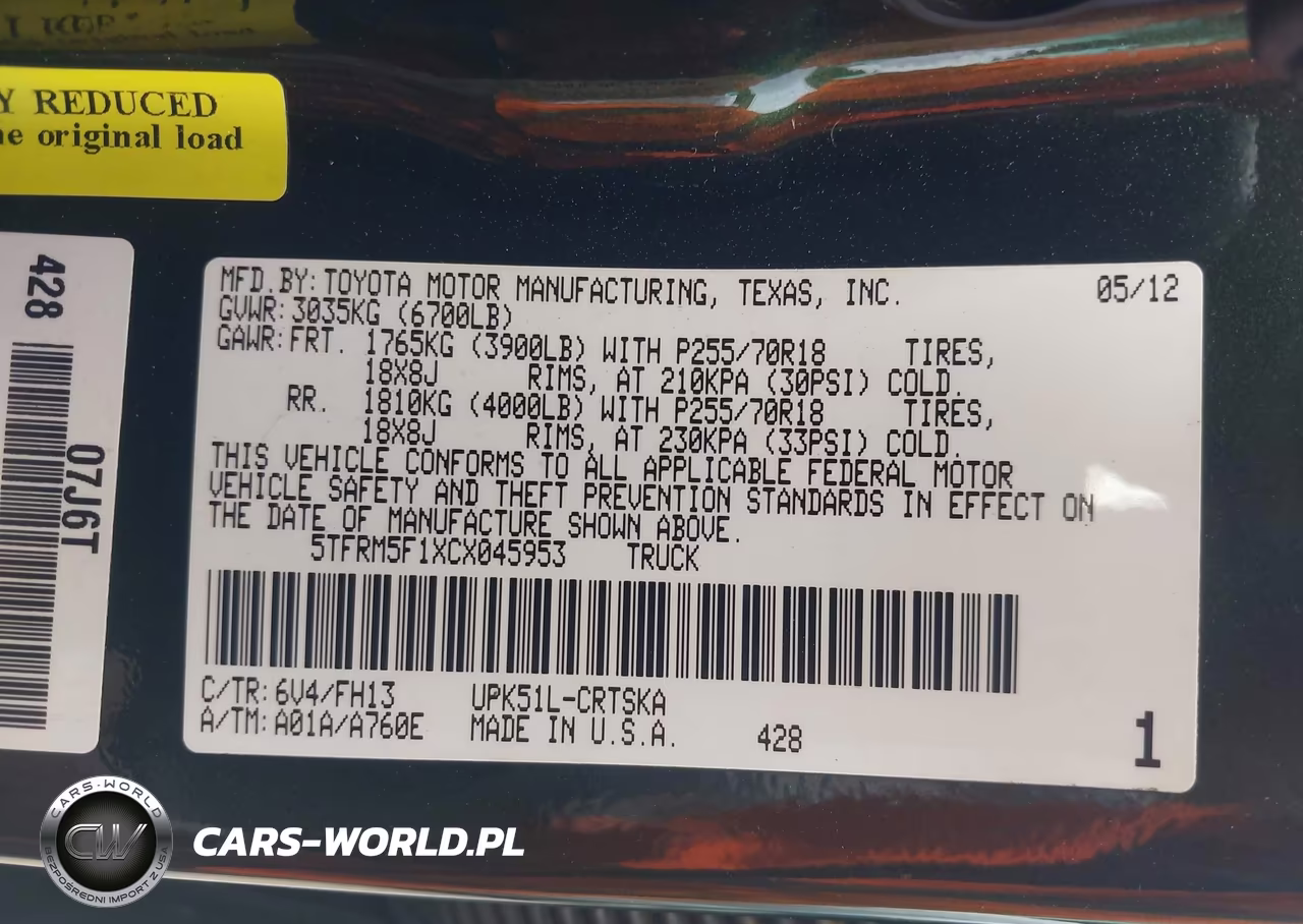 2012 Toyota Tundra Grade 4.6L V8 VIN:5TFRM5F1XCX045953 - 9