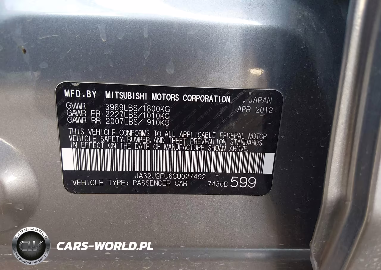 2012 Mitsubishi Lancer Es VIN:JA32U2FU6CU027492 - 9