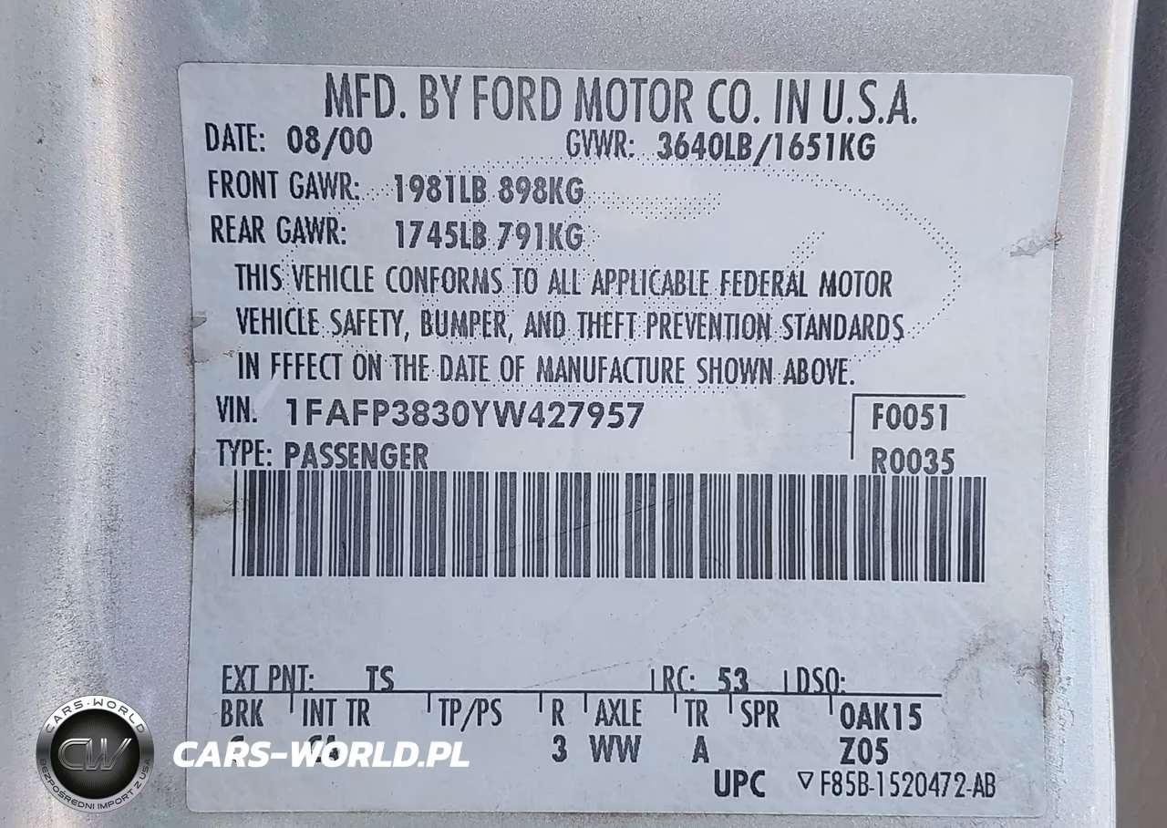 2000 Ford Focus Zts VIN:1FAFP3830YW427957 - 9