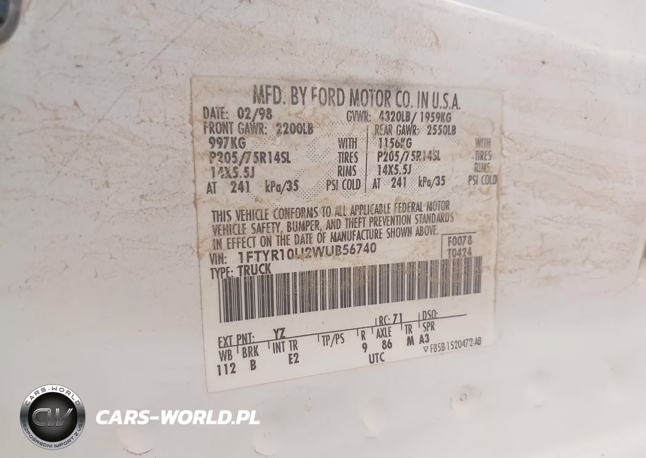 1998 Ford Ranger Splash-Xl-Xlt VIN:1FTYR10U2WUB56740 - 9