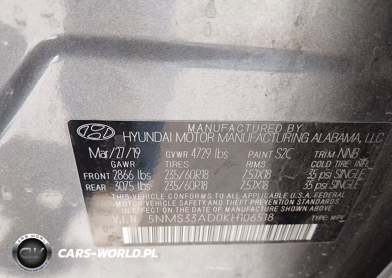 2019 Hyundai Santa Fe Sel Plus VIN:5NMS33AD0KH106518 - 9