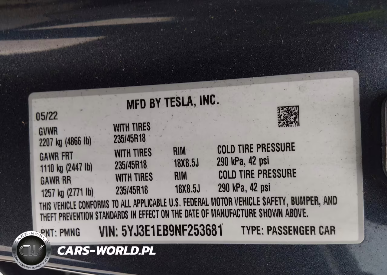 2022 Tesla Model 3 Long Range Dual Motor All-Wheel Drive VIN:5YJ3E1EB9NF253681 - 9