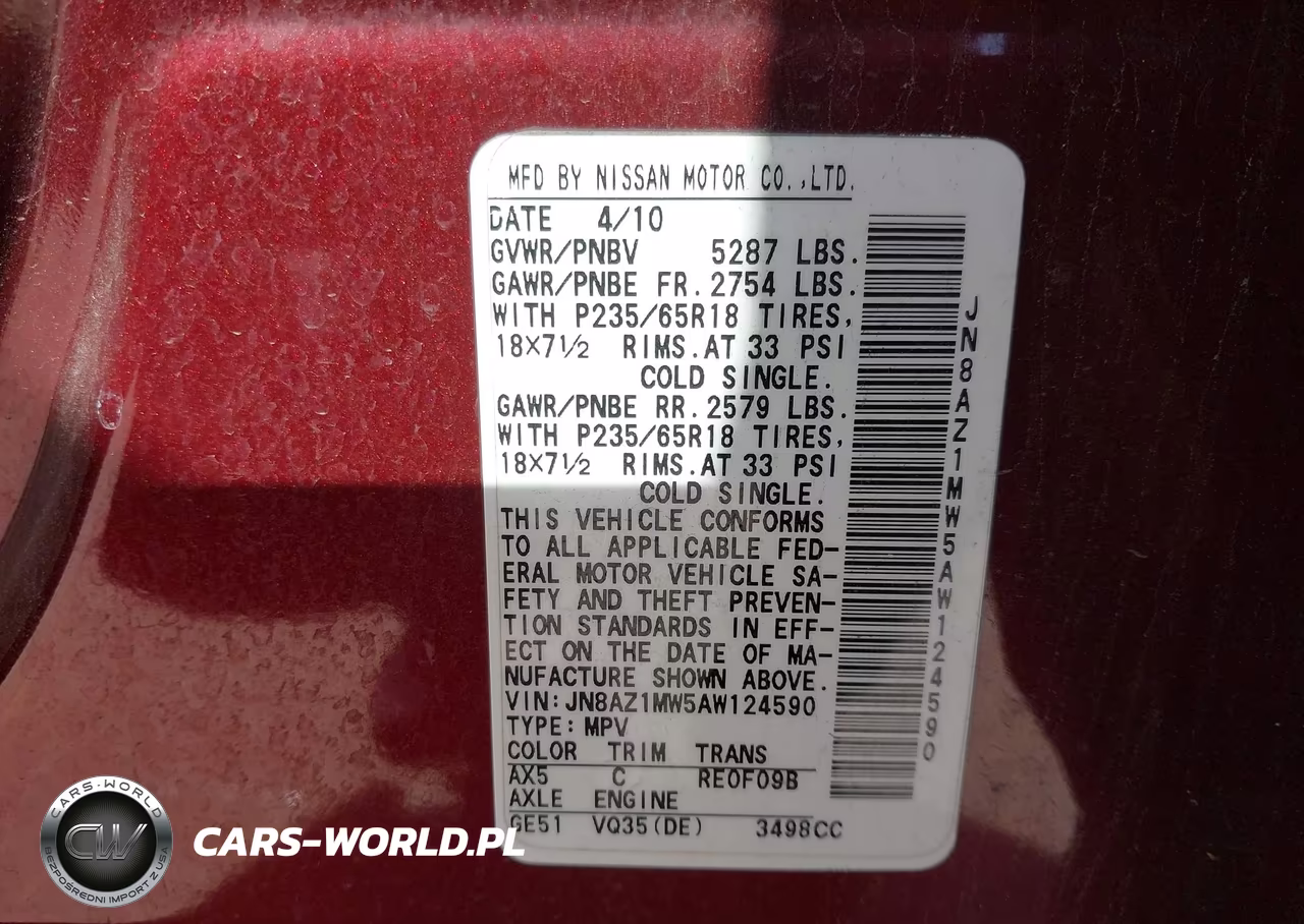 2010 Nissan Murano Sl VIN:JN8AZ1MW5AW124590 - 9