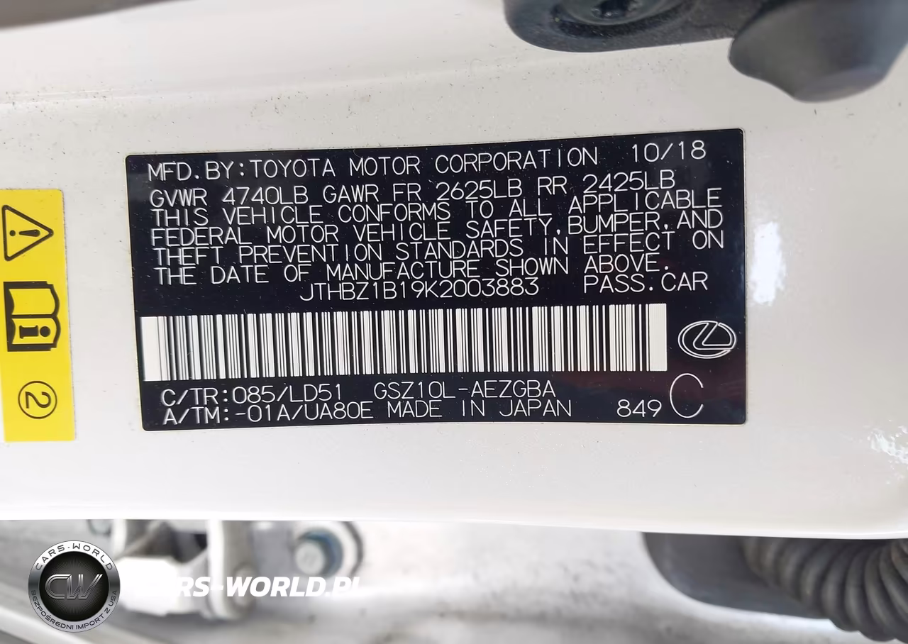 2019 Lexus Es 350 VIN:JTHBZ1B19K2003883 - 9
