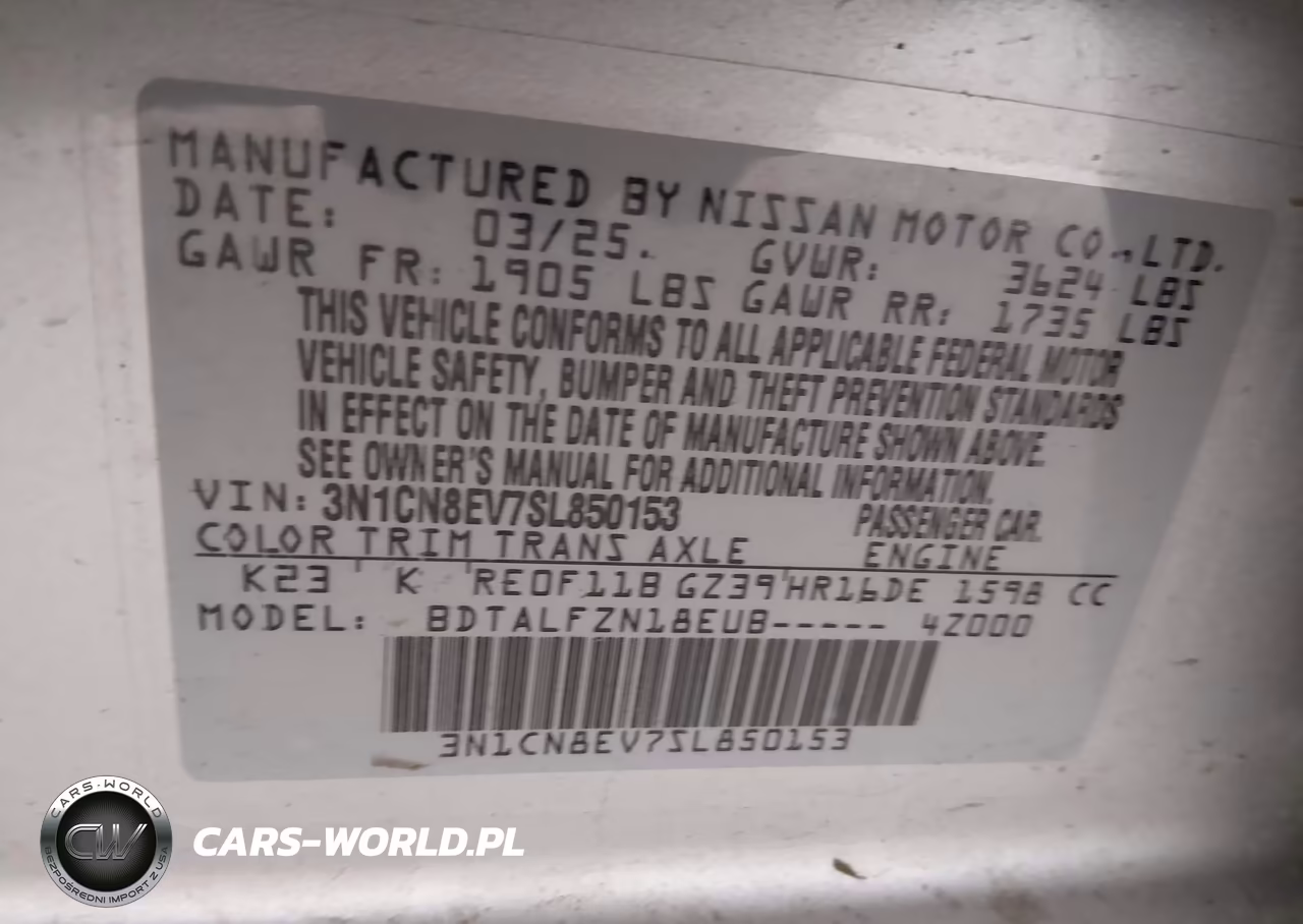 2025 Nissan Versa 1.6 Sv VIN:3N1CN8EV7SL850153 - 9