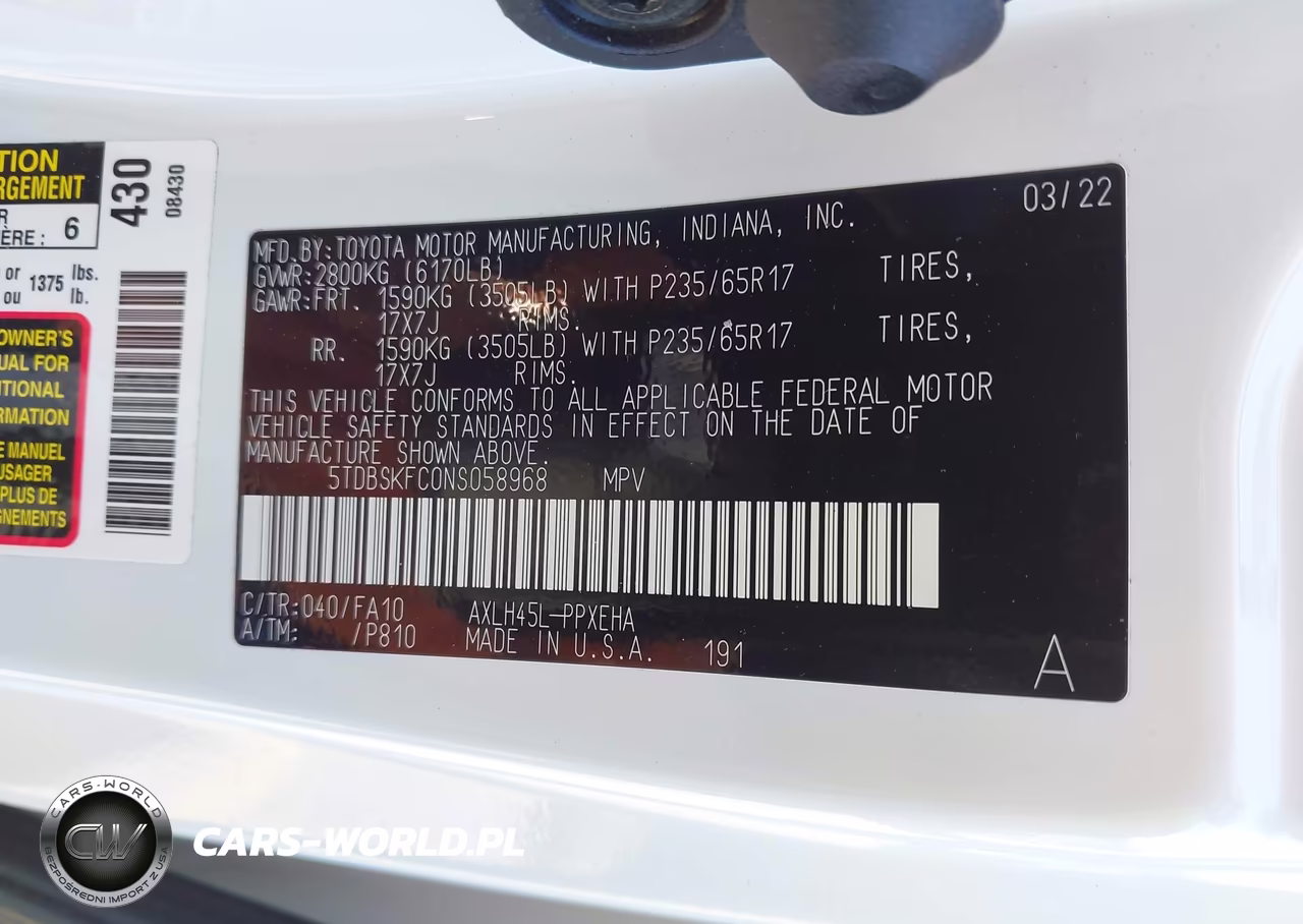 2022 Toyota Sienna Le VIN:5TDBSKFC0NS058968 - 9