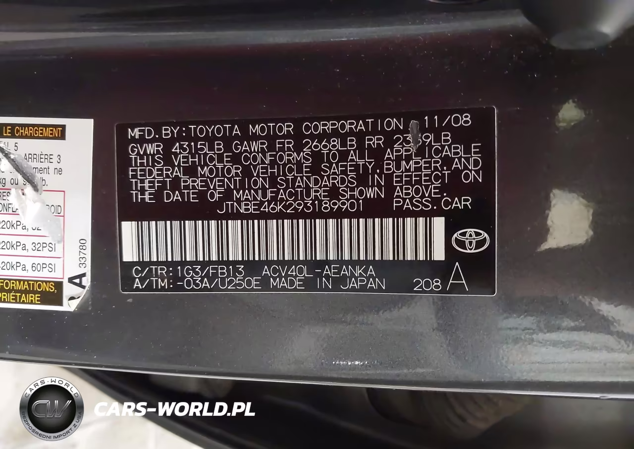 2009 Toyota Camry Xle VIN:JTNBE46K293189901 - 9