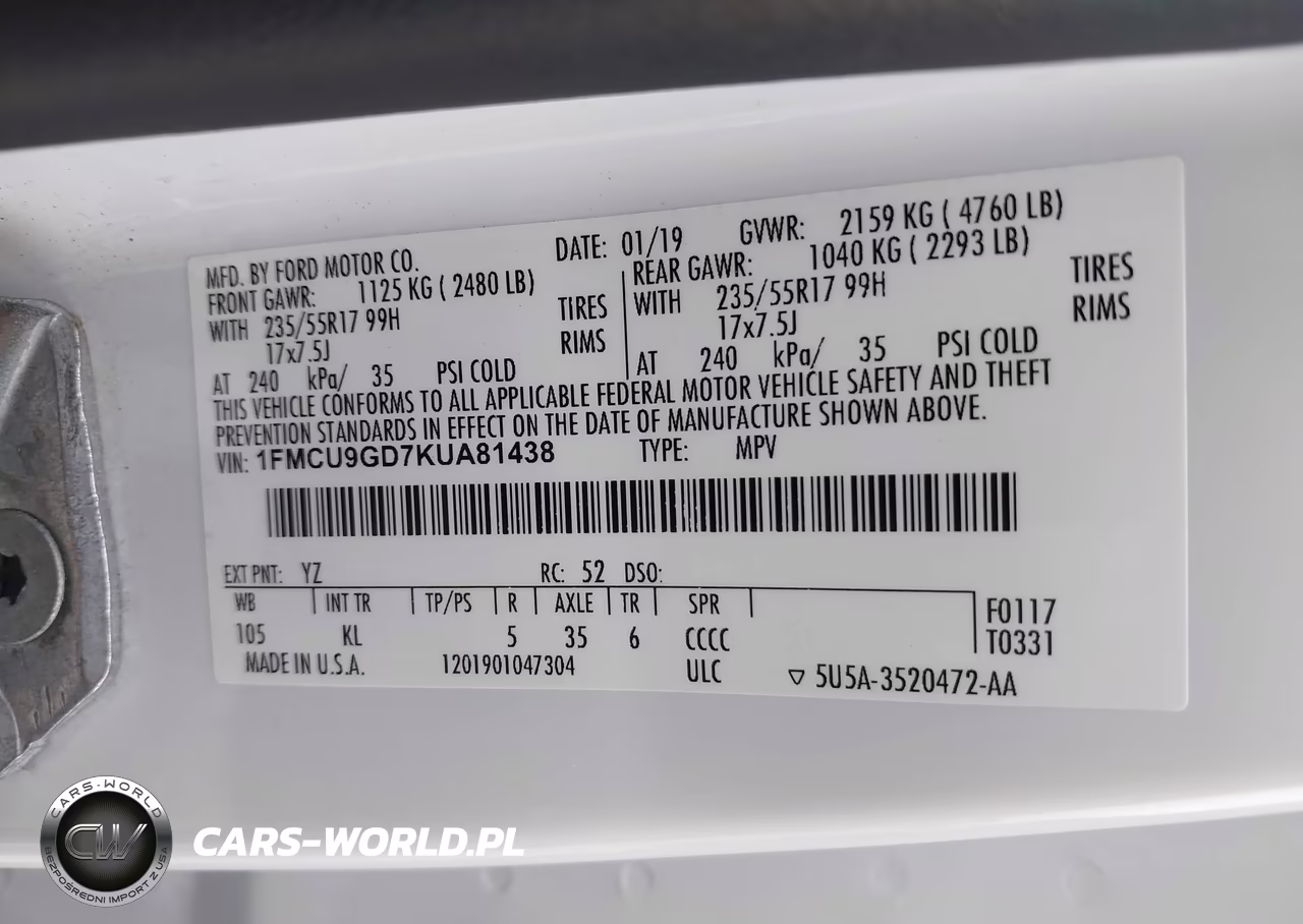 2019 Ford Escape Se VIN:1FMCU9GD7KUA81438 - 9