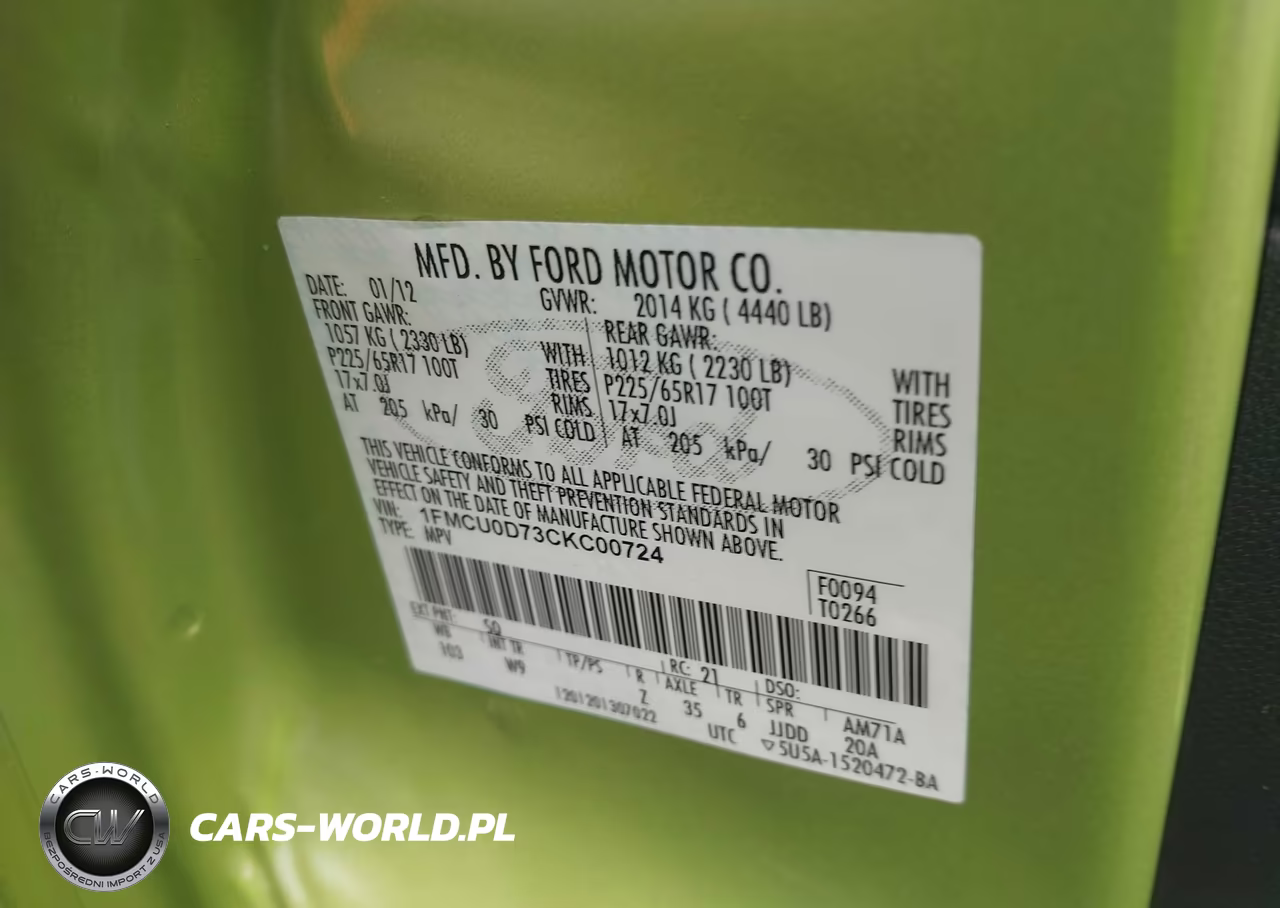 2012 Ford Escape Xlt VIN:1FMCU0D73CKC00724 - 9