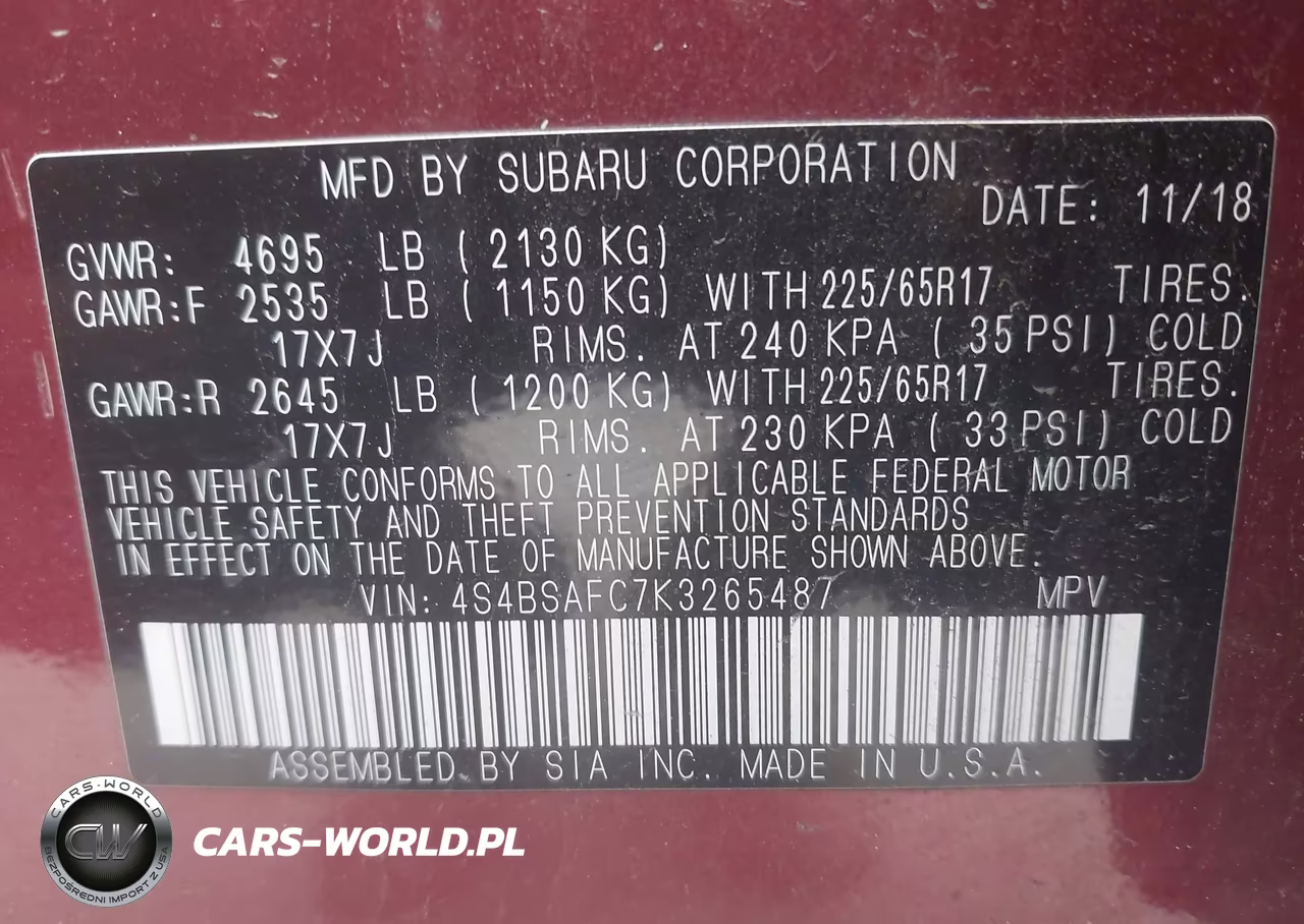 2019 Subaru Outback 2.5I Premium VIN:4S4BSAFC7K3265487 - 9