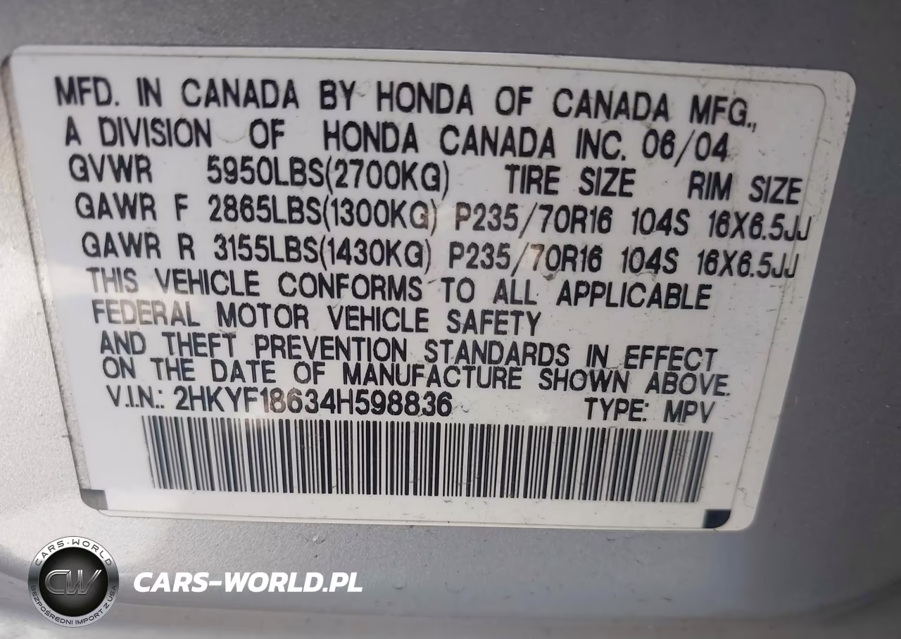 2004 Honda Pilot Ex-L VIN:2HKYF18634H598836 - 9
