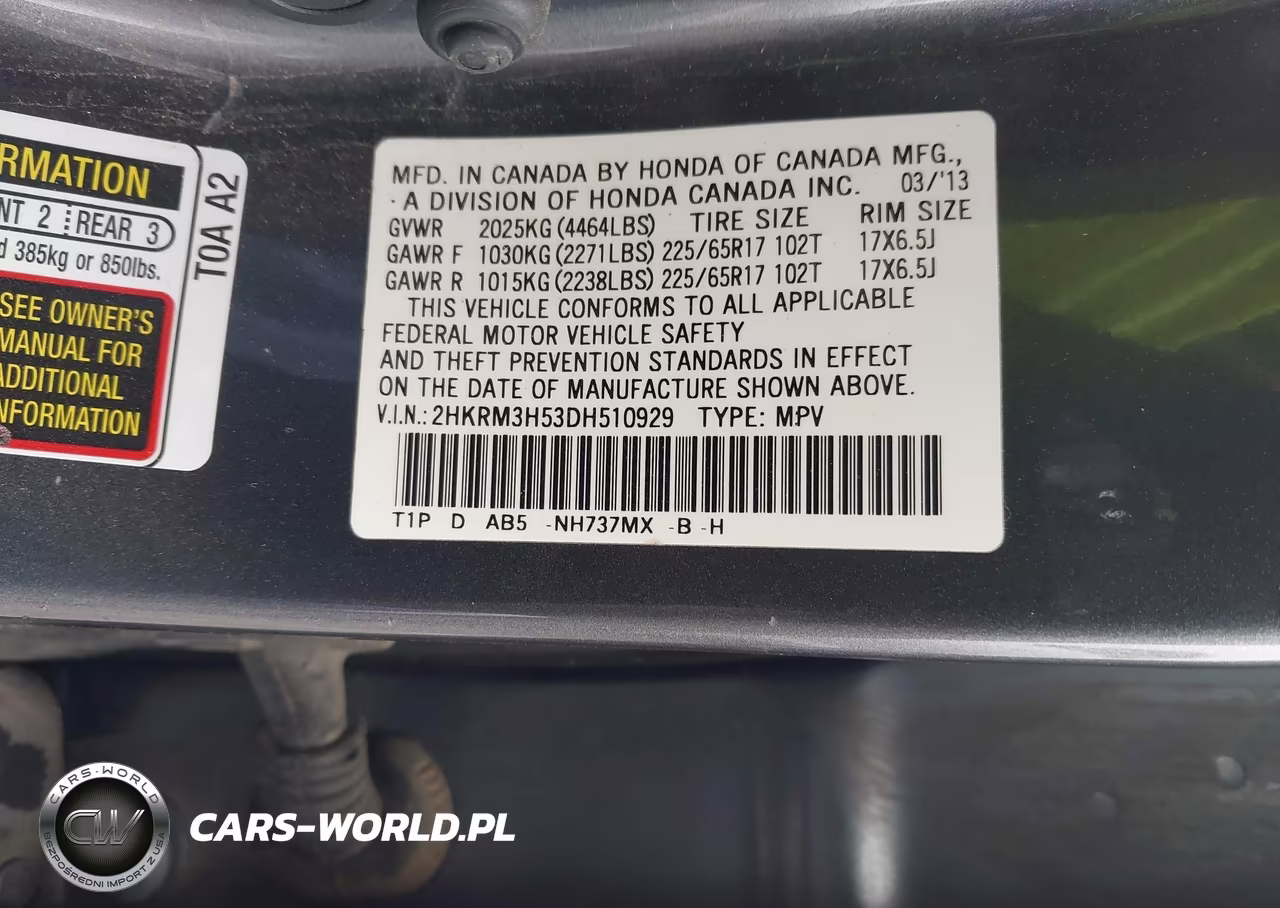 2013 Honda Cr-V Ex VIN:2HKRM3H53DH510929 - 9