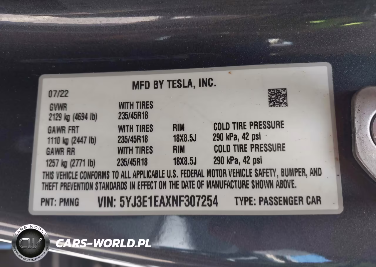 2022 Tesla Model 3 Rear-Wheel Drive VIN:5YJ3E1EAXNF307254 - 9