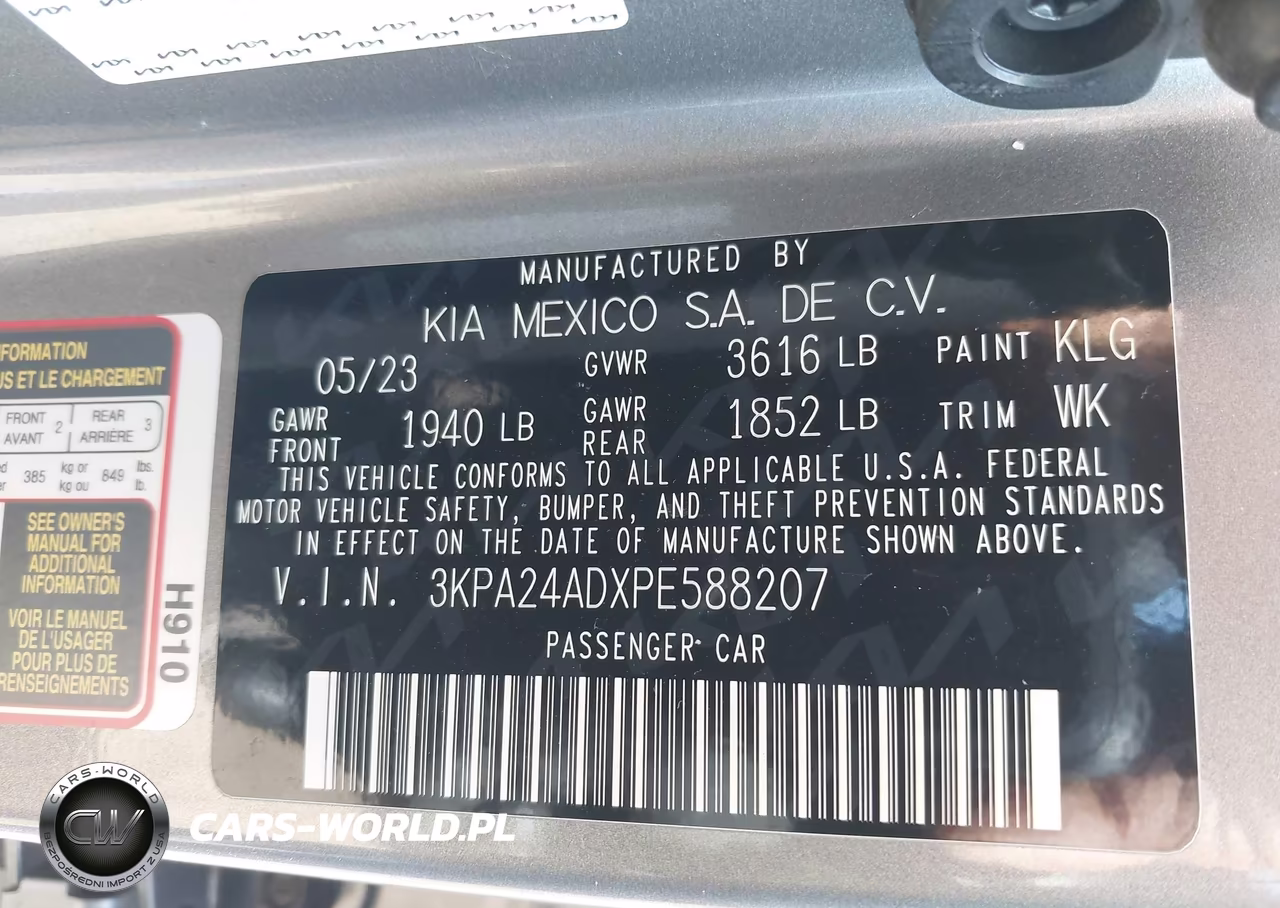 2023 Kia Rio S VIN:3KPA24ADXPE588207 - 9