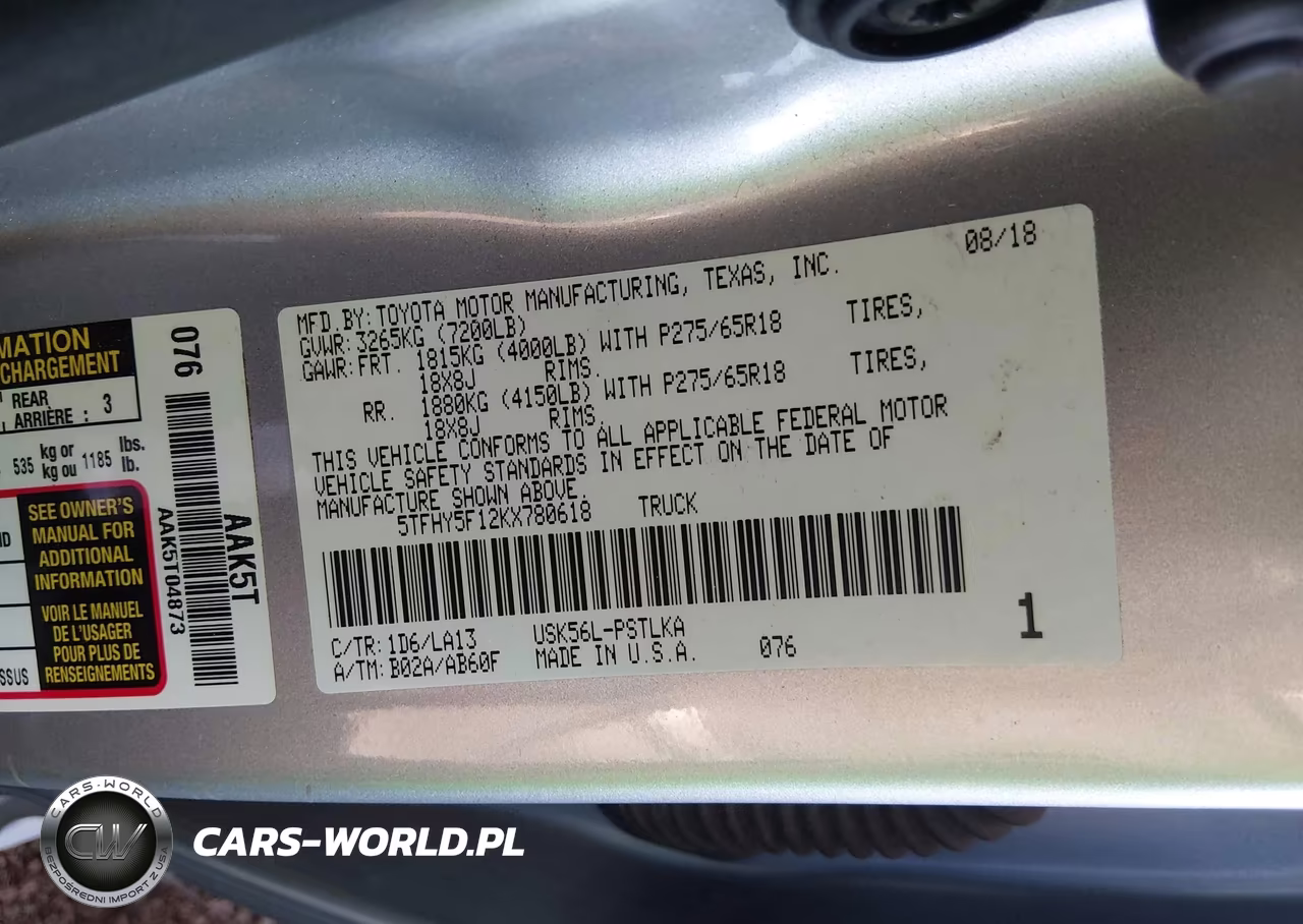 2019 Toyota Tundra Limited 5.7L V8 VIN:5TFHY5F12KX780618 - 9