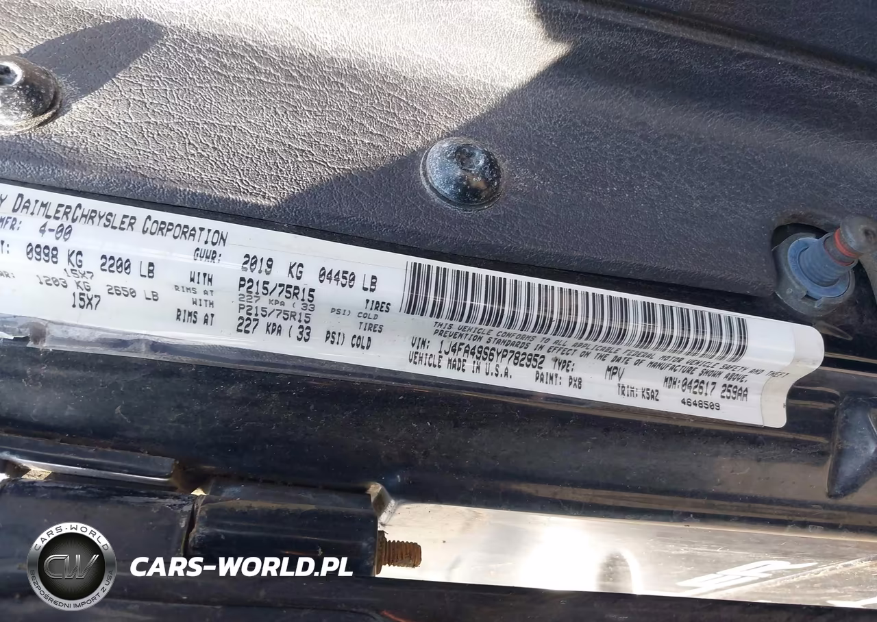 2000 Jeep Wrangler Sport VIN:1J4FA49S6YP782952 - 9