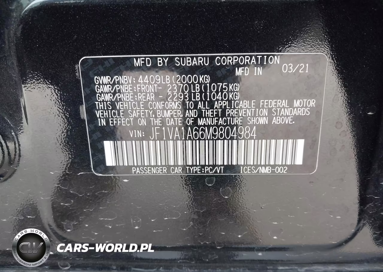 2021 Subaru Wrx VIN:JF1VA1A66M9804984 - 9