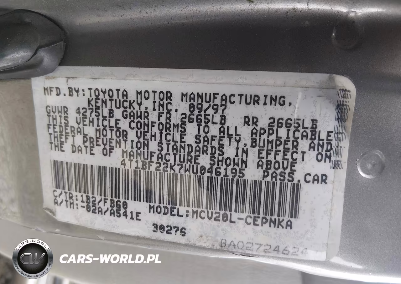 1998 Toyota Camry Le V6 VIN:4T1BF22K7WU046195 - 9