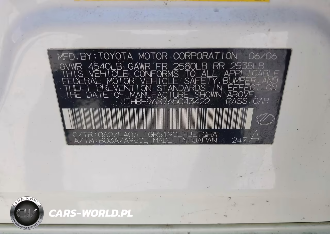 2006 Lexus Gs 300 VIN:JTHBH96S765043422 - 9