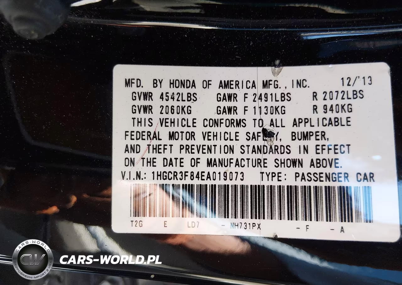 2014 Honda Accord Ex-L V-6 VIN:1HGCR3F84EA019073 - 9