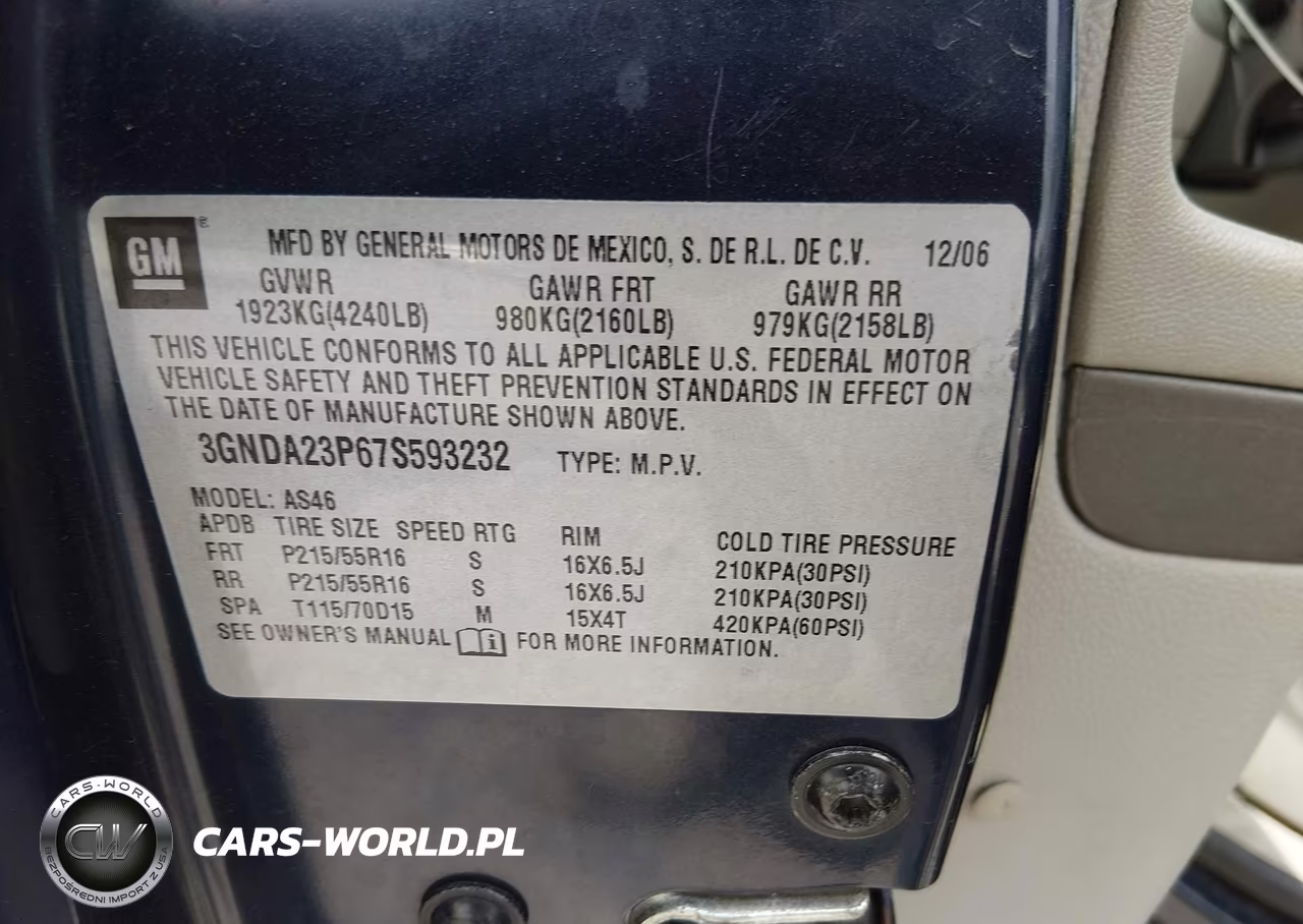 2007 Chevrolet Hhr Lt VIN:3GNDA23P67S593232 - 9